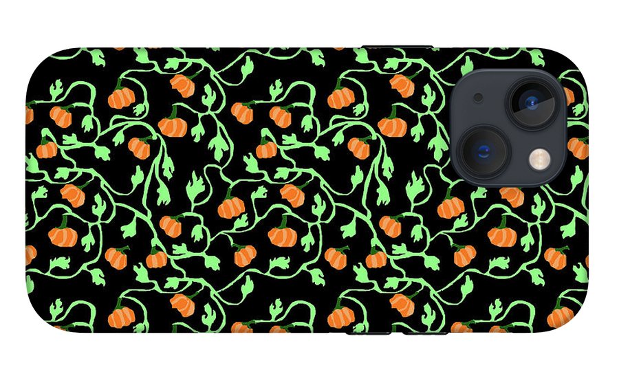 Pumpkins and Vines on Black - Phone Case