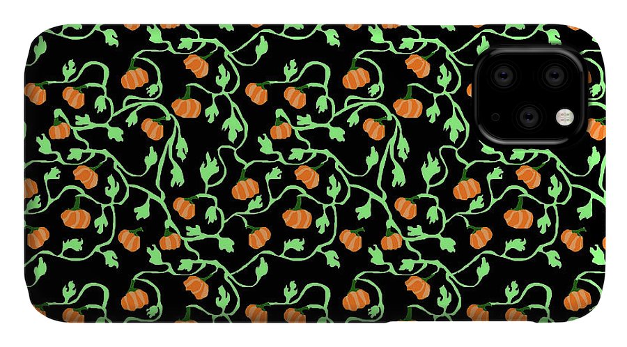 Pumpkins and Vines on Black - Phone Case