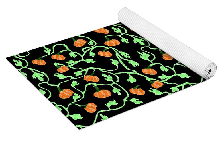 Pumpkins and Vines on Black - Yoga Mat