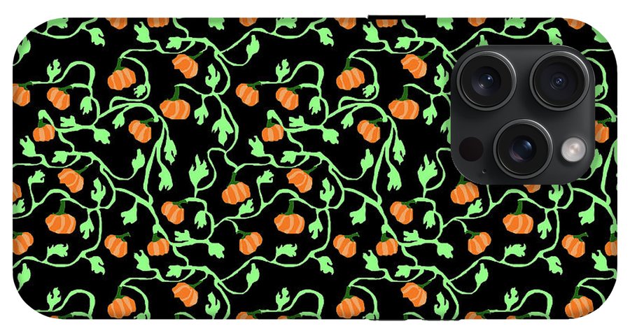 Pumpkins and Vines on Black - Phone Case