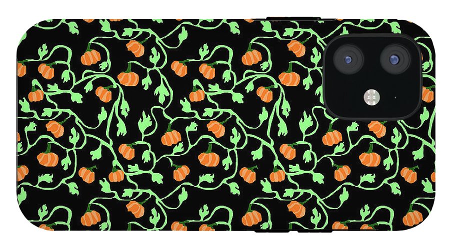 Pumpkins and Vines on Black - Phone Case