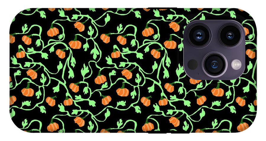 Pumpkins and Vines on Black - Phone Case