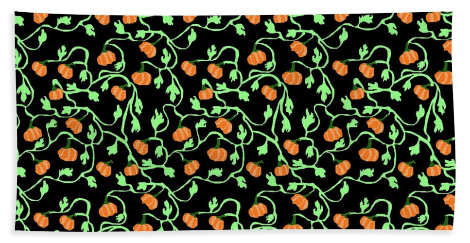 Pumpkins and Vines on Black - Beach Towel