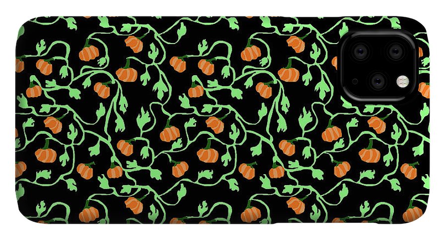Pumpkins and Vines on Black - Phone Case