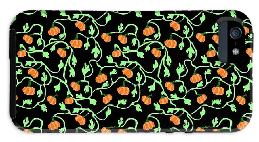 Pumpkins and Vines on Black - Phone Case