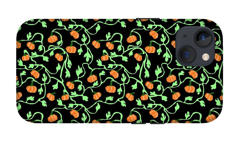 Pumpkins and Vines on Black - Phone Case