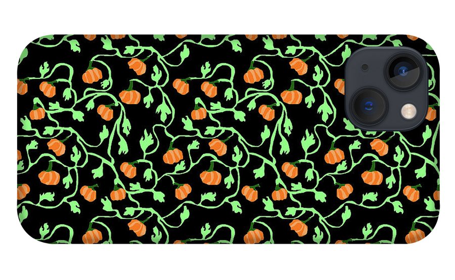 Pumpkins and Vines on Black - Phone Case