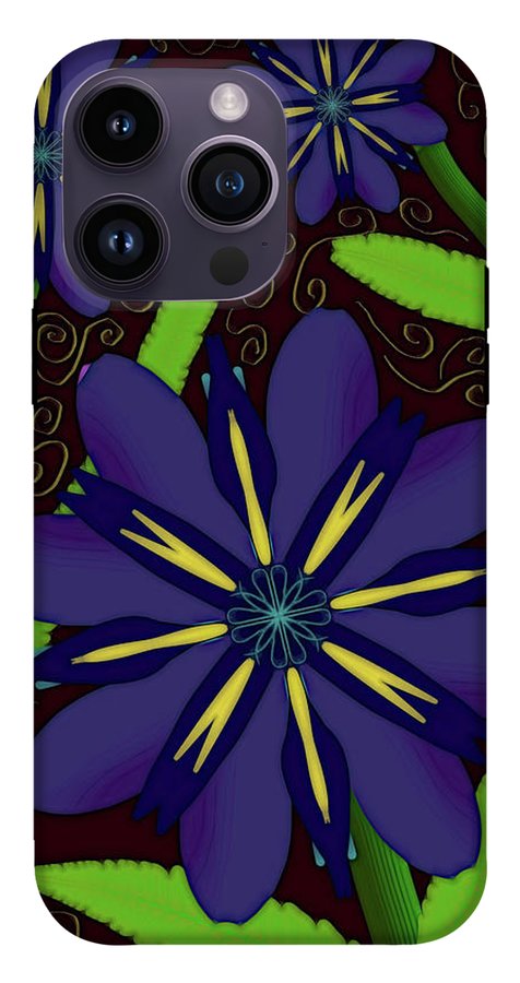 Purple Flowers Yellow Swirls - Phone Case