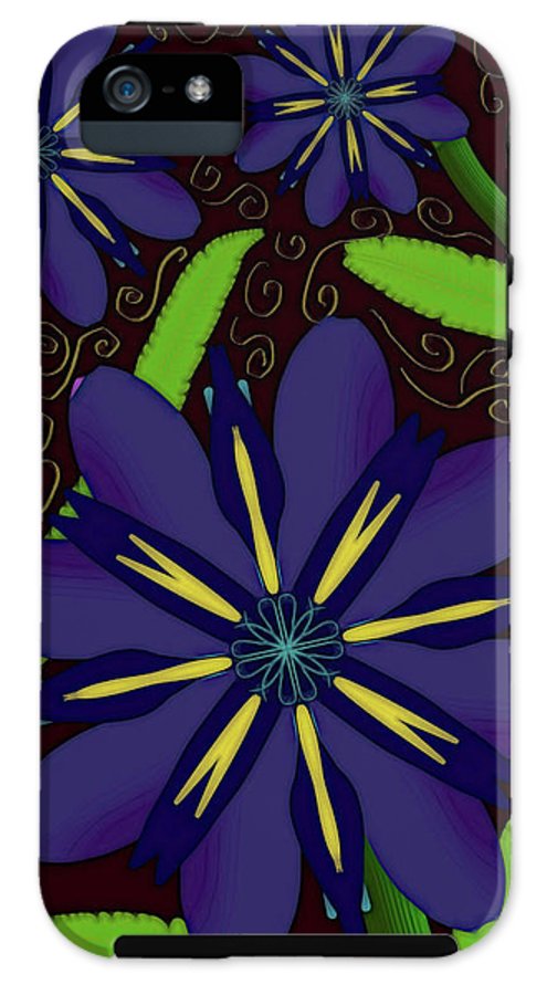 Purple Flowers Yellow Swirls - Phone Case