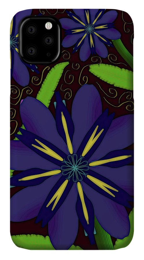 Purple Flowers Yellow Swirls - Phone Case