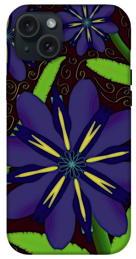 Purple Flowers Yellow Swirls - Phone Case