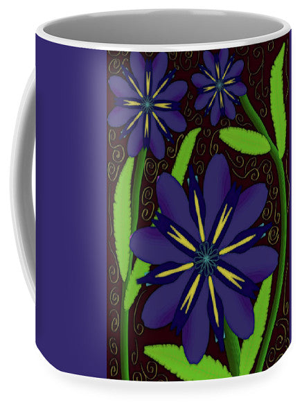 Purple Flowers Yellow Swirls - Mug