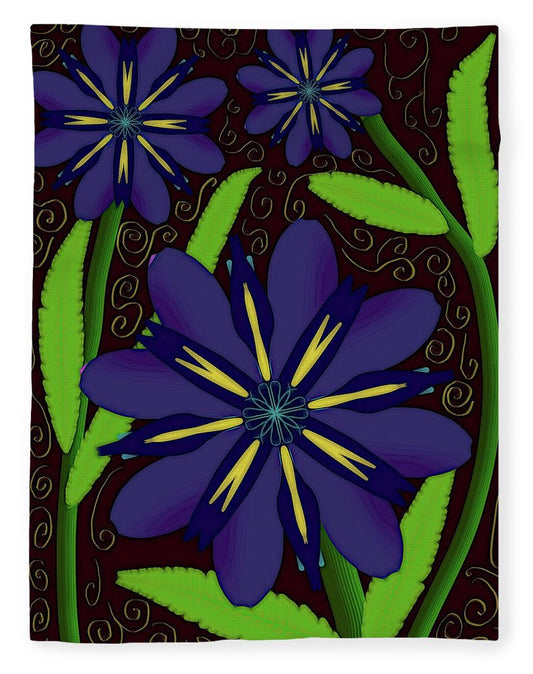 Purple Flowers Yellow Swirls - Blanket