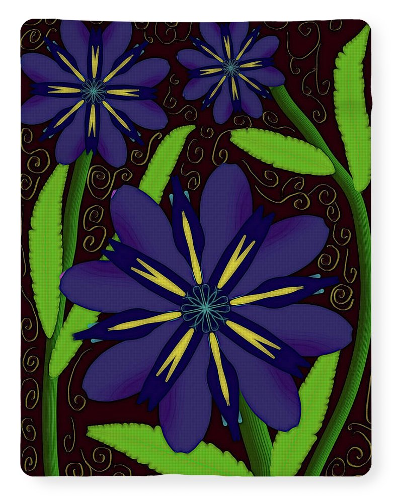 Purple Flowers Yellow Swirls - Blanket