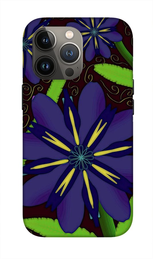Purple Flowers Yellow Swirls - Phone Case