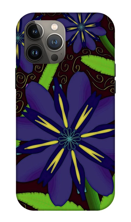 Purple Flowers Yellow Swirls - Phone Case