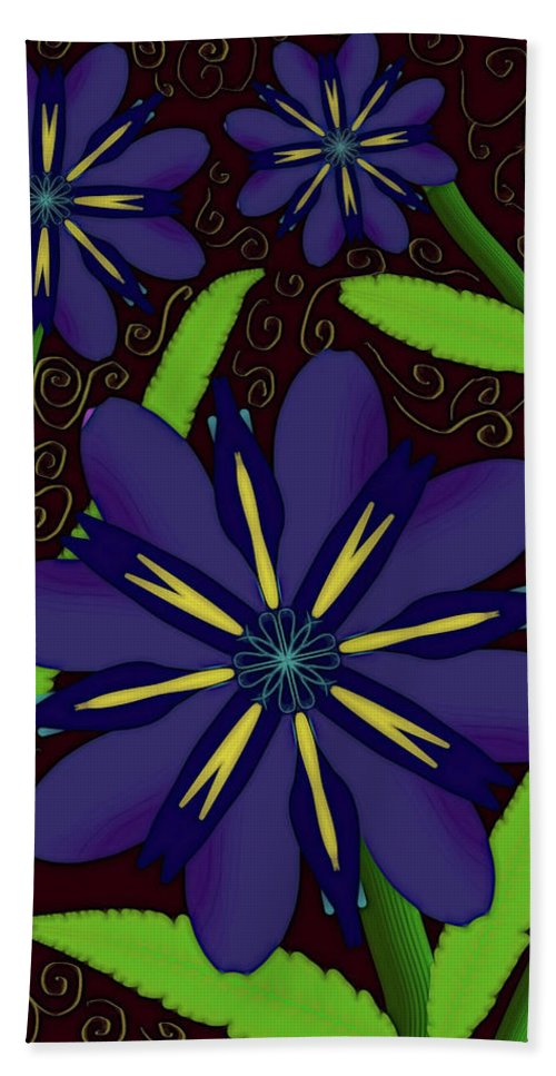 Purple Flowers Yellow Swirls - Bath Towel