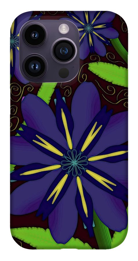 Purple Flowers Yellow Swirls - Phone Case