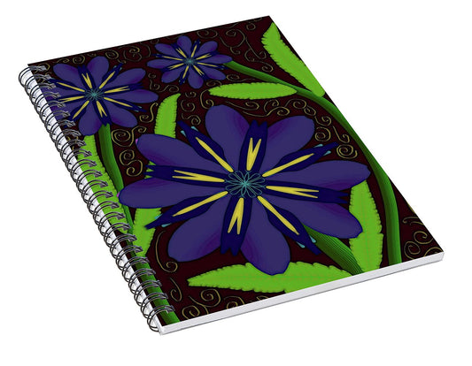 Purple Flowers Yellow Swirls - Spiral Notebook