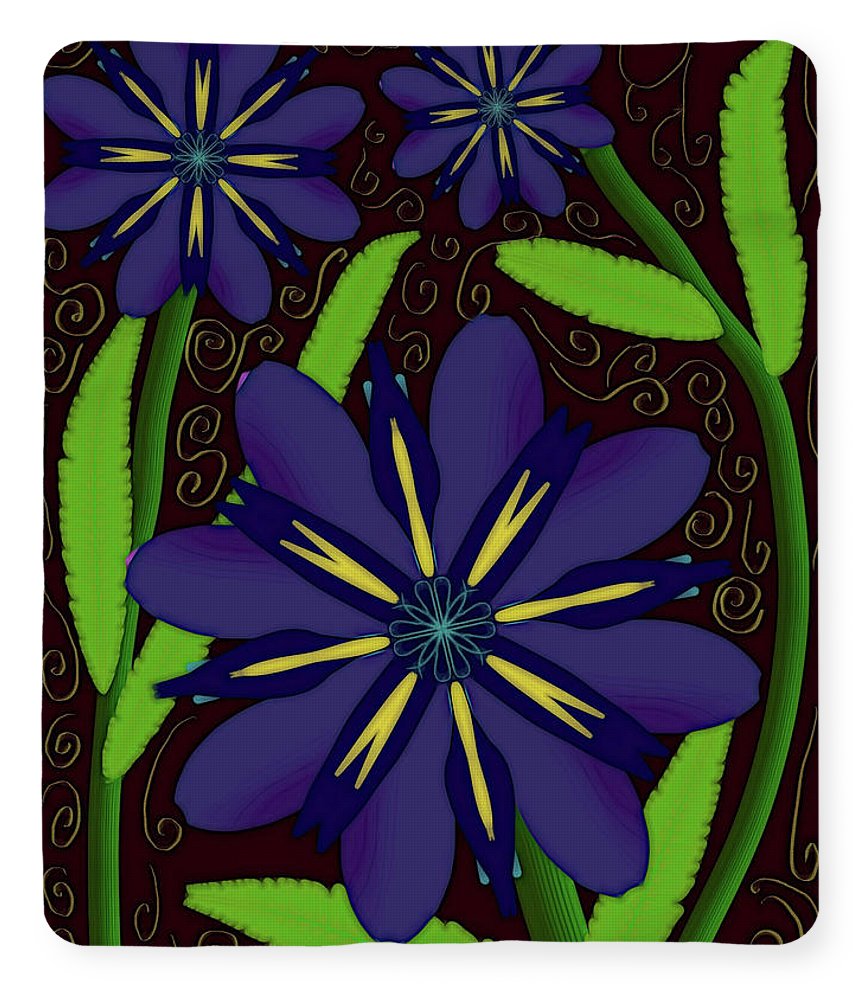 Purple Flowers Yellow Swirls - Blanket