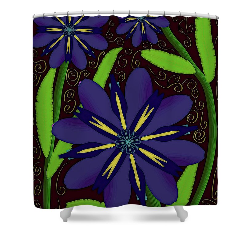 Purple Flowers Yellow Swirls - Shower Curtain