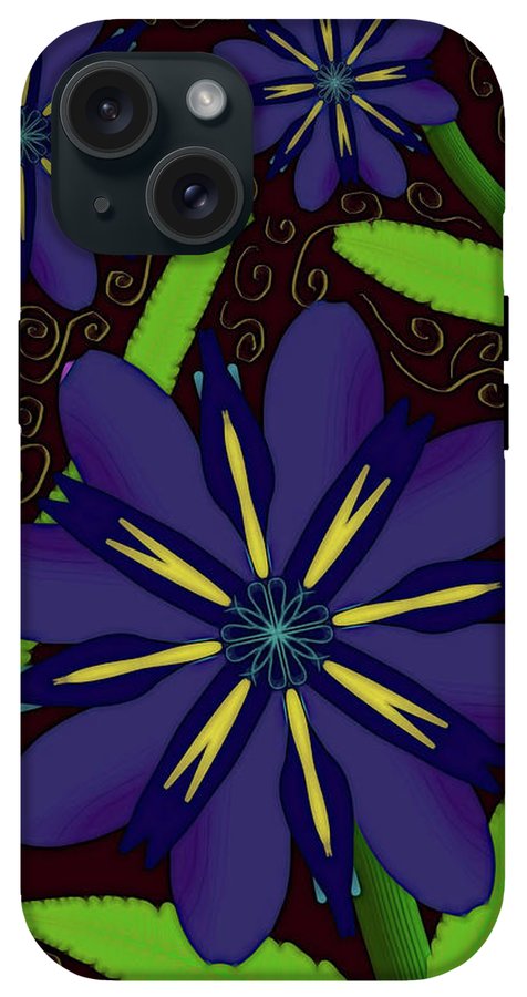 Purple Flowers Yellow Swirls - Phone Case