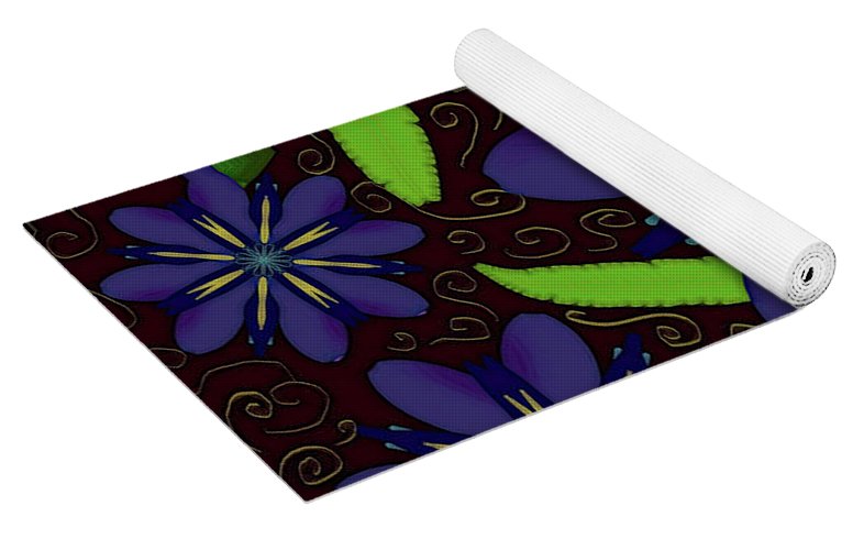 Purple Flowers Yellow Swirls - Yoga Mat