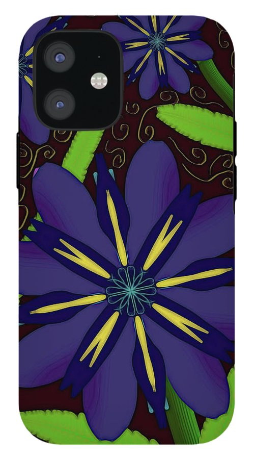 Purple Flowers Yellow Swirls - Phone Case