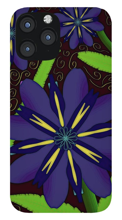 Purple Flowers Yellow Swirls - Phone Case