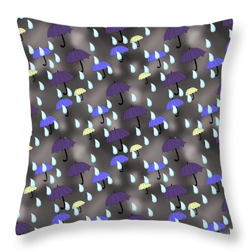 Rain and Umbrellas - Throw Pillow