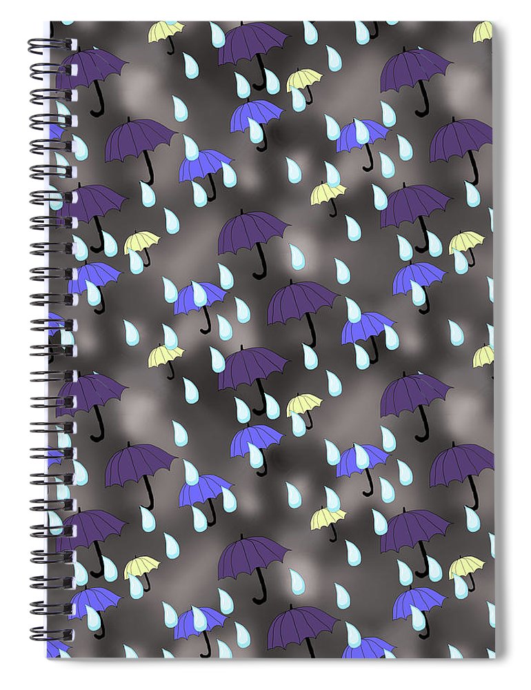 Rain and Umbrellas - Spiral Notebook