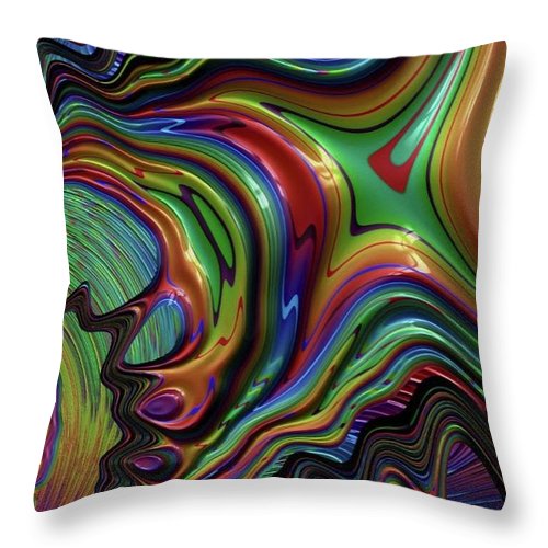Rainbow Liquid Fractal - Throw Pillow