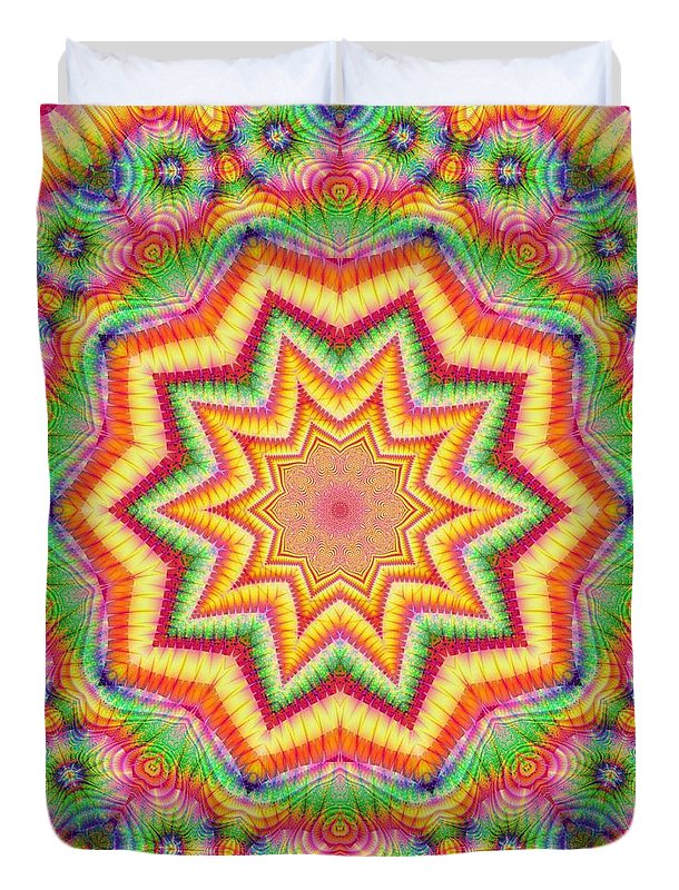 Rainbow Star Fractal Kaleidoscope - Duvet Cover