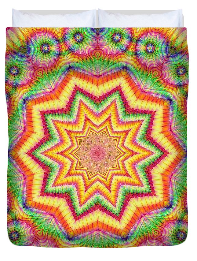 Rainbow Star Fractal Kaleidoscope - Duvet Cover