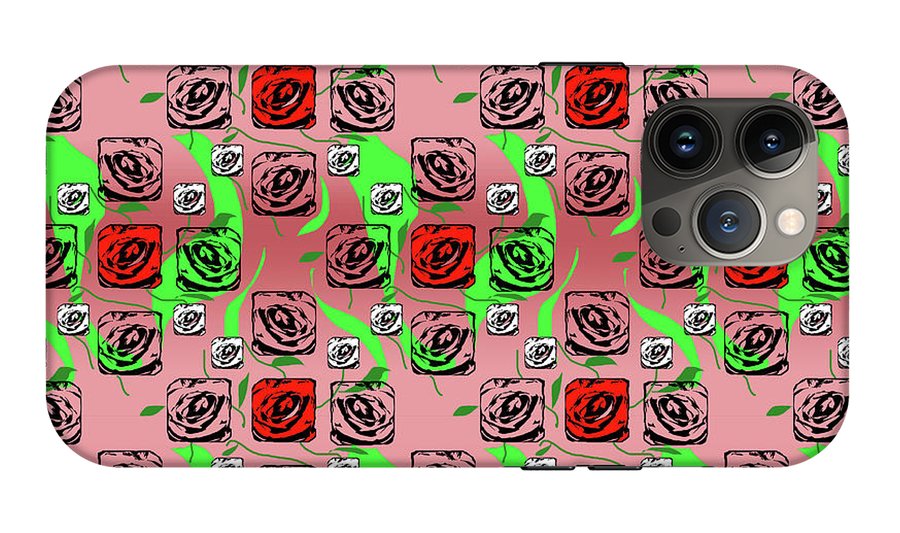 Red and White Roses Pattern On Pink - Phone Case