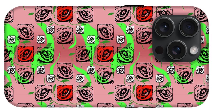 Red and White Roses Pattern On Pink - Phone Case