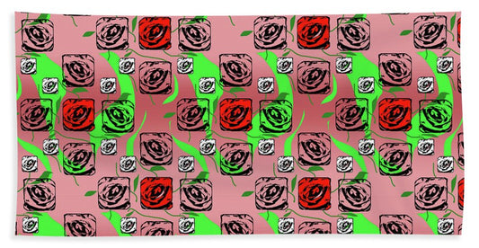 Red and White Roses Pattern On Pink - Bath Towel