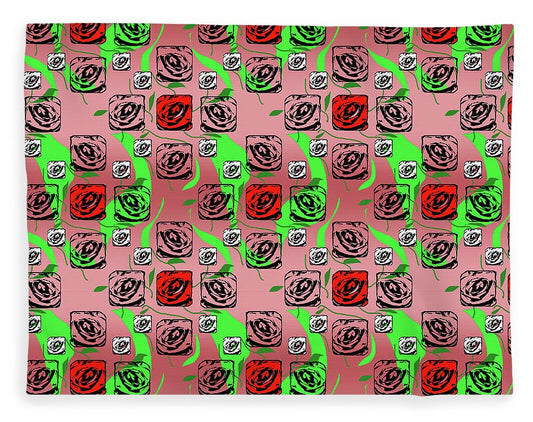 Red and White Roses Pattern On Pink - Blanket