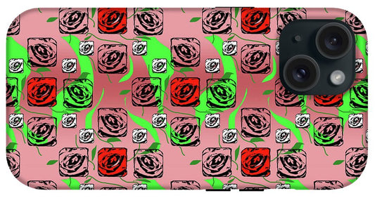 Red and White Roses Pattern On Pink - Phone Case