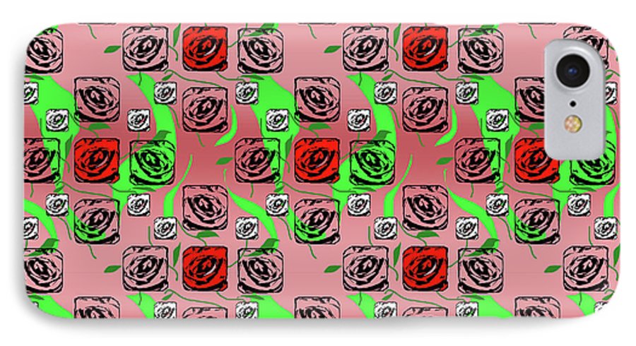 Red and White Roses Pattern On Pink - Phone Case