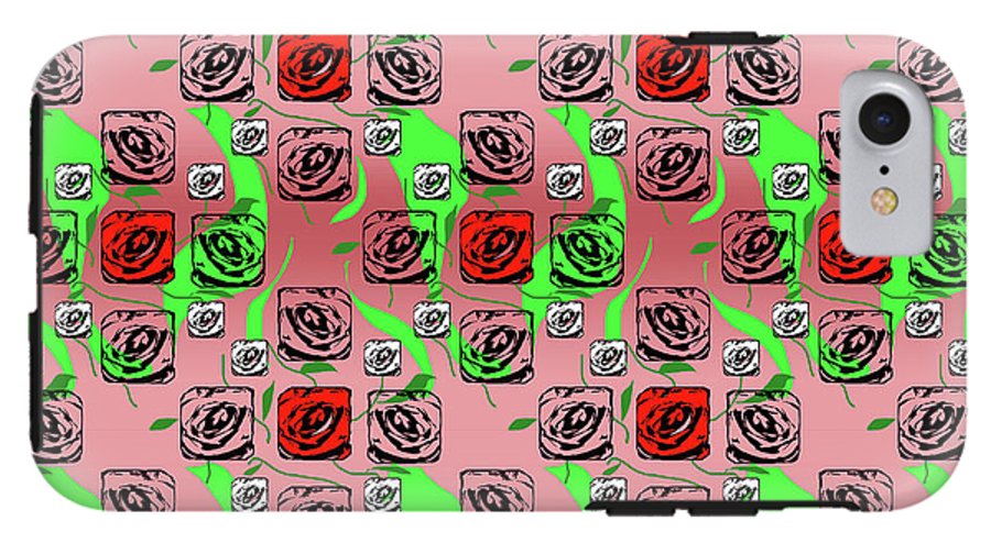 Red and White Roses Pattern On Pink - Phone Case