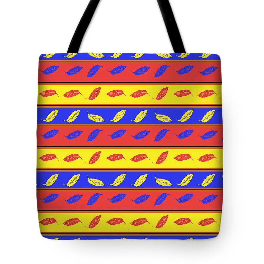 Red Blue Yellow Leaves Stripes - Tote Bag