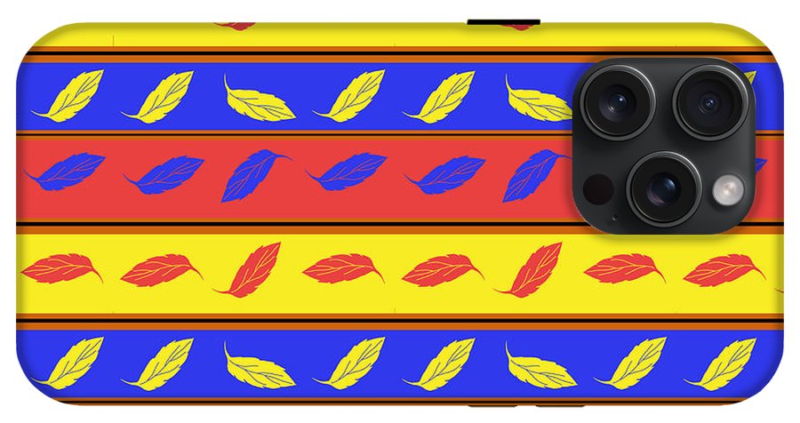 Red Blue Yellow Leaves Stripes - Phone Case