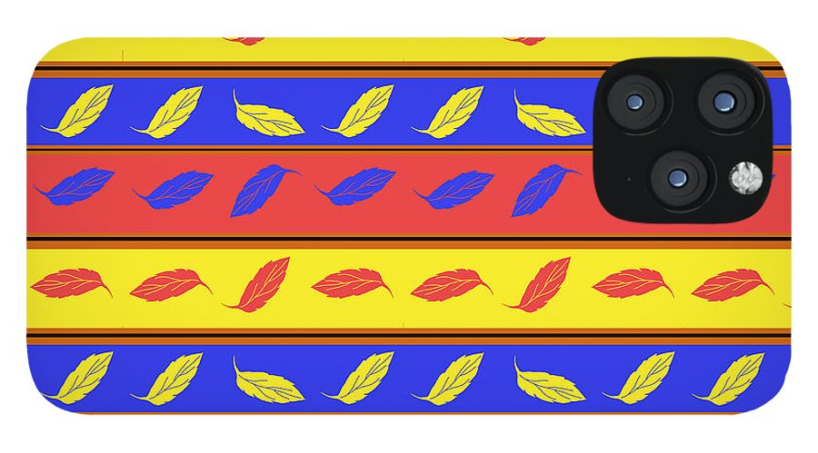 Red Blue Yellow Leaves Stripes - Phone Case