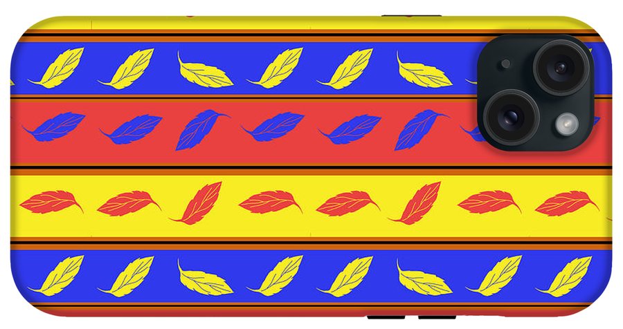 Red Blue Yellow Leaves Stripes - Phone Case