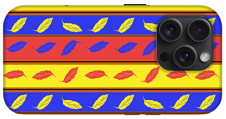 Red Blue Yellow Leaves Stripes - Phone Case