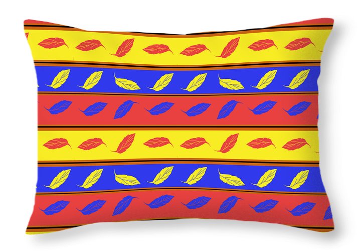 Red Blue Yellow Leaves Stripes - Throw Pillow