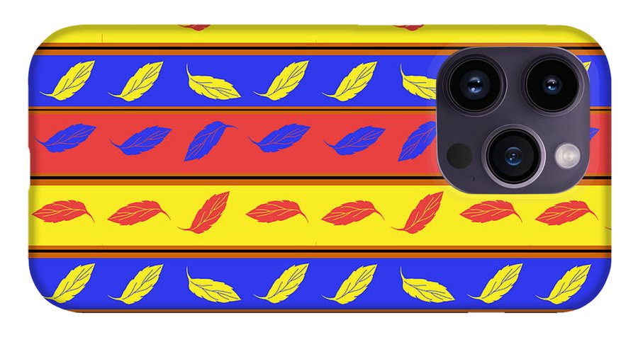 Red Blue Yellow Leaves Stripes - Phone Case
