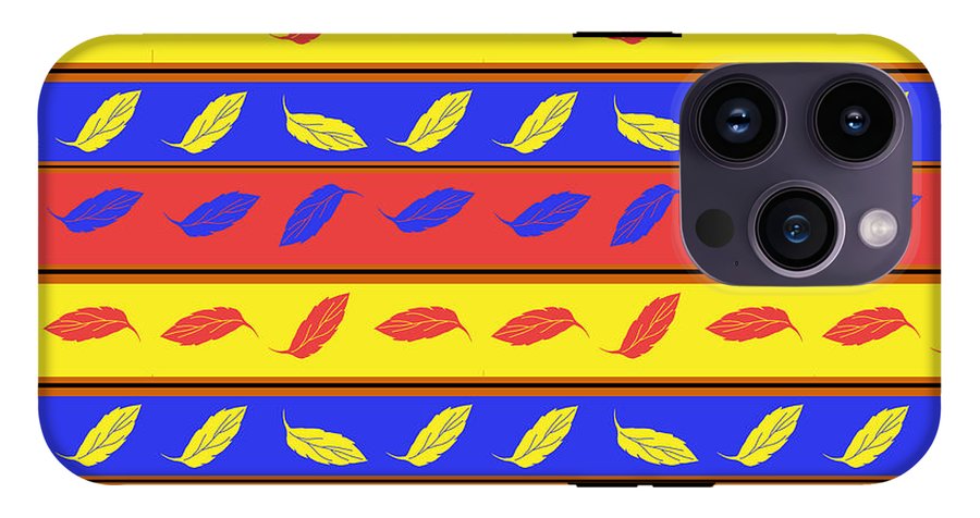 Red Blue Yellow Leaves Stripes - Phone Case