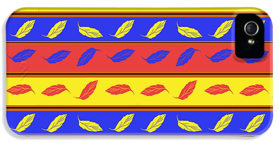 Red Blue Yellow Leaves Stripes - Phone Case